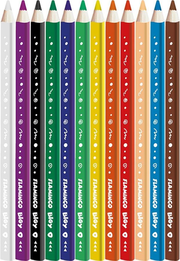 PG JUMBO BIGY PENCILS 12 COLORS FLAMINGO SHARPER